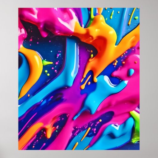 Levendige Neon Paint Splatter Abstract Poster (Voorkant)