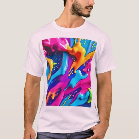 Levendige Neon Paint Splatter Abstract T-shirt (Voorkant)
