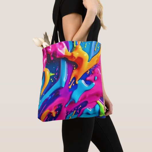 Levendige Neon Paint Splatter Abstract Tote Bag (Dichtbij)