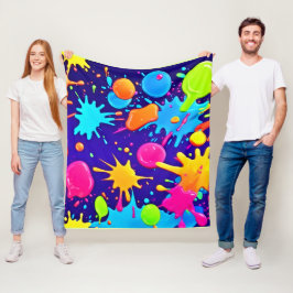 Levendige Neon Paint Splatter Art Fleece Deken