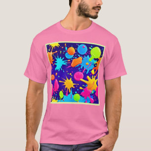 Levendige Neon Paint Splatter Art T-shirt