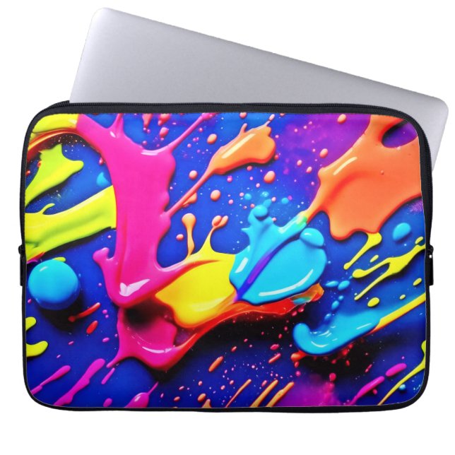 Levendige Neon Paint Splatter kunstwerk Laptop Sleeve (Voorkant)