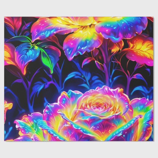 Levendige neon psychedelische bloemen cadeaupapier (Vlak)