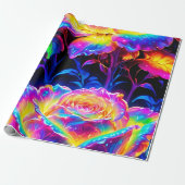 Levendige neon psychedelische bloemen cadeaupapier (Uitgerold)