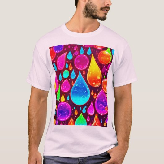 Levendige Neon Raindrops Art T-shirt (Voorkant)