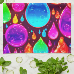 Levendige Neon Raindrops Art Theedoek