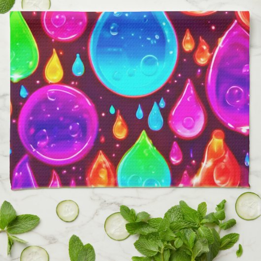 Levendige Neon Raindrops Art Theedoek (Gevouwen)