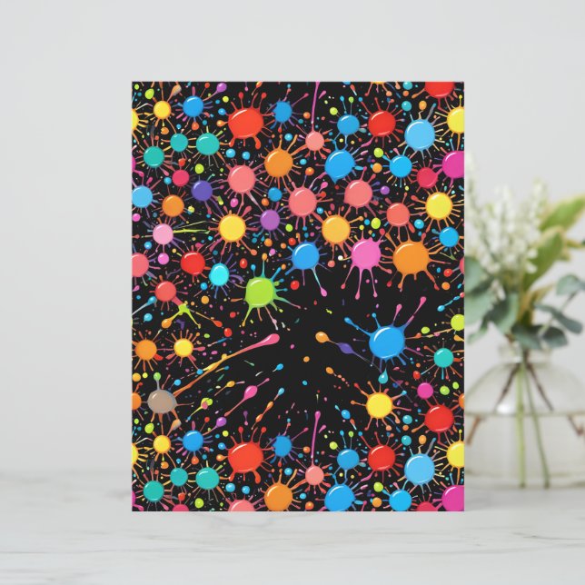 Levendige Neon Regenboog Verfspatten Papier (Staand voorkant)