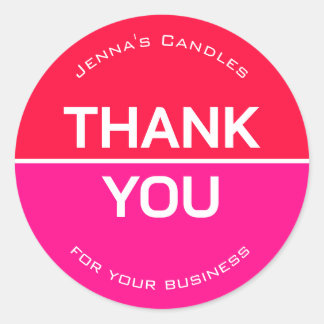 Levendige Neon Rode Roze Bedrijfsnaam Dank u Ronde Sticker