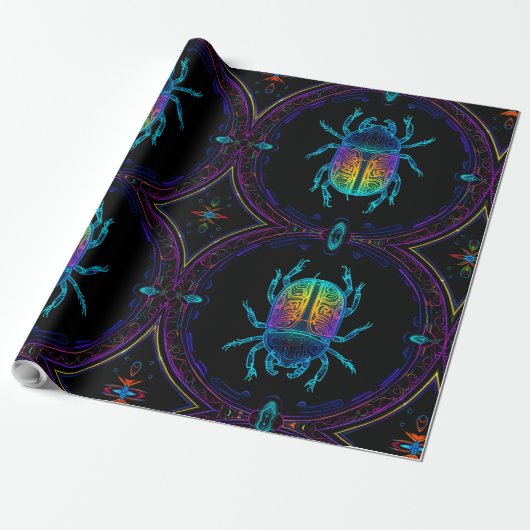 Levendige Neon Scarab Cadeaupapier (Uitgerold)