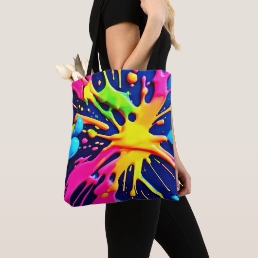 Levendige Neon Spatten Tote Bag (Dichtbij)