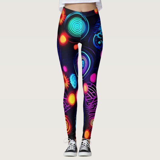 Levendige Neon Spiral en Dot Art Leggings (Voorkant)