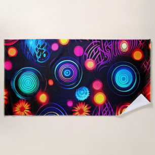 Levendige Neon Spiral en Dot Art Strandlaken