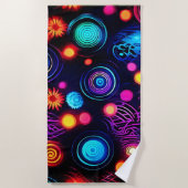 Levendige Neon Spiral en Dot Art Strandlaken (Voorkant)