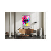 Levendige Neon Sugar Skull met Abstracte Paint Spl Foto Afdruk