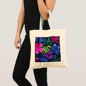 Levendige neon tropische Monstera-bladeren achterg Tote Bag (Voorkant (product))