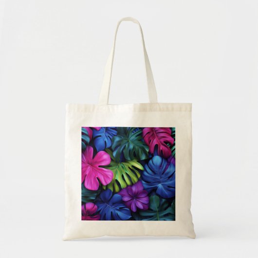 Levendige neon tropische Monstera-bladeren achterg Tote Bag (Voorkant)