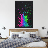 Levendige Neon Verfspat Abstracte Muurkunst Canvas Afdruk (Insitu (Slaapkamer))