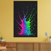 Levendige Neon Verfspat Abstracte Muurkunst Canvas Afdruk (Insitu (Woonkamer))