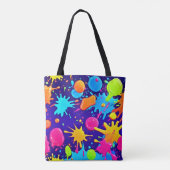 Levendige Neon Verfspatten Kunst Tote Bag (Achterkant)