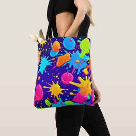 Levendige Neon Verfspatten Kunst Tote Bag