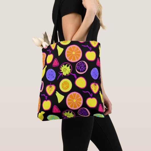 Levendige neon vruchten artistry tote bag (Dichtbij)