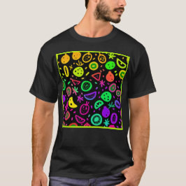 Levendige neon vruchten patroon kunst t-shirt