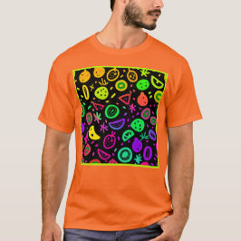 Levendige neon vruchten patroon kunst t-shirt