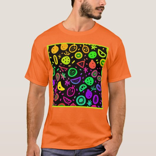 Levendige neon vruchten patroon kunst t-shirt (Voorkant)