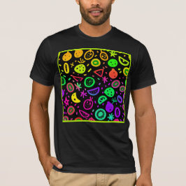 Levendige neon vruchten patroon kunst t-shirt