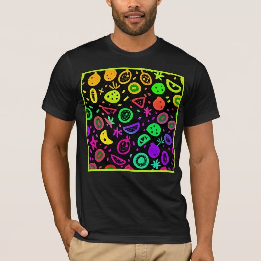 Levendige neon vruchten patroon kunst t-shirt (Voorkant)