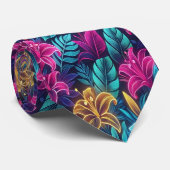 Levendige neonbloemenpatronen verlichten de nacht stropdas (Opgerold)