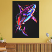Levendige Neonhaai Moderne Digitale Oceaan Canvas Afdruk (Insitu (Woonkamer))