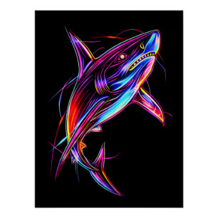 Levendige Neonhaai Moderne Digitale Oceaan Perfect Poster