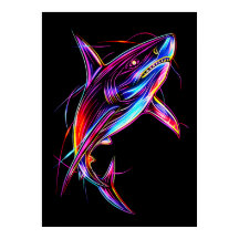 Levendige Neonhaai Moderne Digitale Oceaan