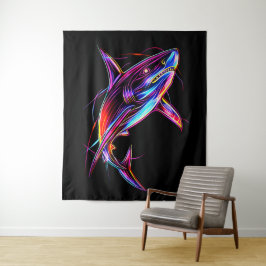 Levendige Neonhaai Moderne Digitale Oceaan Wandkleed