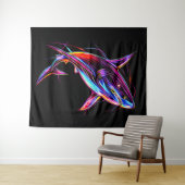 Levendige Neonhaai Moderne Digitale Oceaan Wandkleed (In Situ (horizontaal))