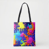 Levendige neonspatten op donkere canvas tote bag (Voorkant)