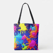 Levendige neonspatten op donkere canvas tote bag (Achterkant)