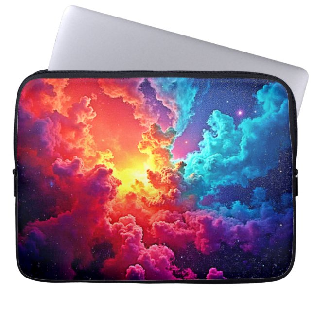 Levendige Nevelkunst: Kosmische Kleur Kunst Laptop Sleeve (Voorkant)