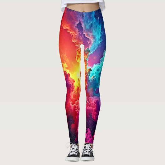 Levendige Nevelkunst: Kosmische Kleur Kunst Leggings (Voorkant)