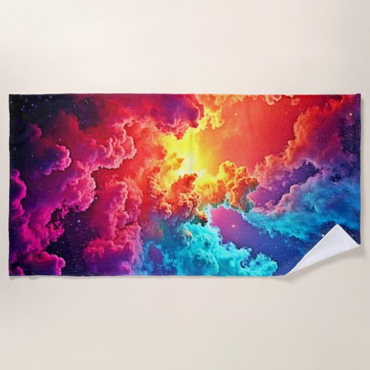 Levendige Nevelkunst: Kosmische Kleur Kunst Strandlaken (Voorkant)