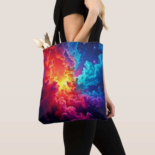 Levendige Nevelkunst: Kosmische Kleur Kunst Tote Bag (Dichtbij)