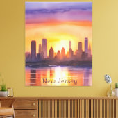 Levendige New Jersey Waterverf Sunset Art Canvas Afdruk (Insitu (Woonkamer))