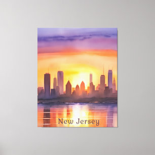 Levendige New Jersey Waterverf Sunset Art Canvas Afdruk