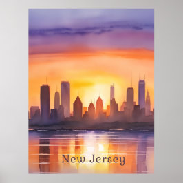 Levendige New Jersey Waterverf Sunset Art Poster