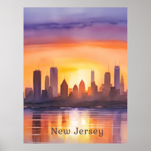 Levendige New Jersey Waterverf Sunset Art Poster