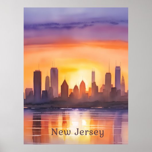 Levendige New Jersey Waterverf Sunset Art Poster (Voorkant)
