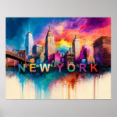 Levendige New York City kleurrijke skyline kunst Poster (Voorkant)