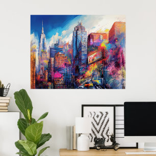 Levendige New York City kleurrijke skyline kunst Poster